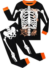 DDSOL Kids Pajamas For Boys Skeleton Glow-in-The-Dark Cotton Sleepwear Toddler Clothes Halloween Pumpkin Outfit