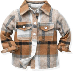 Kid Girl Boy Long Sleeve Button Down Plaid Flannel Shirts Kids Casual Regular Winter Fall Tops T-Shirt Coat Clothes (Coffee, 3-4 Years)