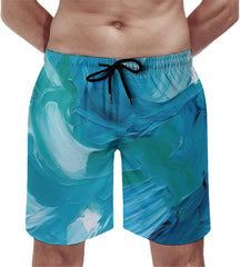 Men's Swim Trunks Blue Oil Paint Texture Beach Shorts Quick Dry Summer Bathing Suit Swimwear Beachwear with Pockets