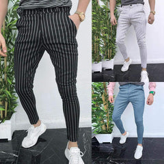 Maryia Men's Slim Fit Striped Pants Summer Fashion Stretch Skinny Sweatpants Business Casual Straight-Leg Trousers