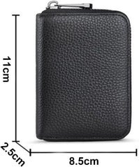 RFID Credit Card Holder Wallet with 9 Card Slots and 2 Cash Compartments, Compact Zipper Wallet for Men and Women, Leather RFID Blocking Card Organizer for Travel and Daily Use Black