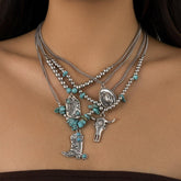 Cow Jewelry Necklace Western Turquoise Piece with Boots and Hat Charms