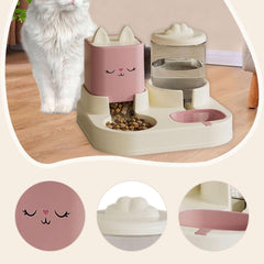 2 in 1 Automatic Cat Feeder Waterer, Pet Food Bowl with Water Dispenser, Food Bowl with Anti Slip Base for Indoor