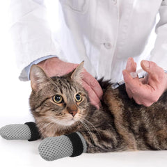 4 PCS Cat Mittens to Prevent Scratching, Adjustable Cat Booties to Prevent Scratching, Breathable Mesh Shoes, Prevent Scratches, Suitable for Bathing, Feeding and Nail Trimming (Grey)