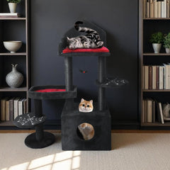cat Tree - 45in Cat Tower with Scratching Post for Indoor Cats, Stylish Black cat Stand cat Tree Halloween