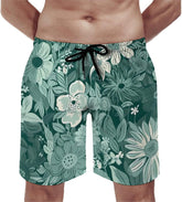 Men's Swim Trunks Green Flowers Beach Shorts Quick Dry Summer Bathing Suit Swimwear Beachwear with Pockets