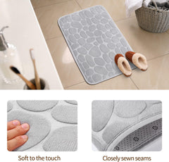 1pc Soft and Comfortable Memory Foam Bath Rug, Comfortable Cobblestone Bathroom Rug, Super Water Absorbent Bath Rug, Machine Washable Bathroom Mat, Non Slip Rug Shower Floor Bathmat-Silver Grey