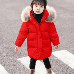 Toddler Girls Winter Outerwear Hooded Down Long Style Warm Coat 𝗪aterproof Hooded Puffer Jacket with (Red, 5-6 Years)