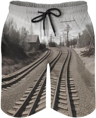 Men's Swim Trunks Train Track Beach Shorts Quick Dry Summer Bathing Suit Swimwear Beachwear with Pockets