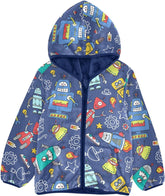Aslsiy Boys Fleece Jacket Colored Robots Blue Toddler Hooded Coat Outerwear