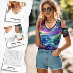 ZFRXIGN Cold Shoulder Tops for Women Size S-2XL Short Sleeve Shirts Going Out Top Square Neck Tee