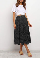 MEROKEETY Women's Boho Leopard Print Skirt Pleated A-Line Swing Midi Skirts