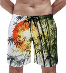 Men's Swim Trunks Trees Sun Beach Shorts Quick Dry Summer Bathing Suit Swimwear Beachwear with Pockets