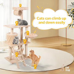 Clearance 55in Multi-Level Cat Trees Indoor Condo Furniture with Sisal-Covered Scratching Posts, Plush Perches, Hammock and Condo for Kittens, Cats and Pets
