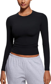 CRZ YOGA Softembrace Long Sleeve Shirts for Women Soft Crew Neck Fall Basic Tight Tops Fitted Casual Going Out T-Shirts