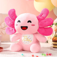 HyDren 10 Inch Happy Plushy Birthday Pink Axolotl Gift Soft Cute Stuffed Animal Pillow Kawaii Gifts for Kids Girls Christmas Party Favor Bedroom Home Decor