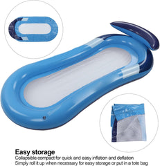 Inflatable Swimming Pool Floating Hammock, Foldable Floating Chair with Mesh Net, Floating Bed for Adults and, 80x160cm Lightweight Lounge Recliner for Pool Lake River