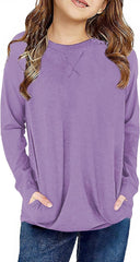 SELINK Girl's Casual Big Kids Long Sleeve Striped Color Block Casual Tees with Pockets