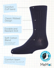 MeMoi Boys' Essential Ribbed Mercerized Cotton Crew Socks