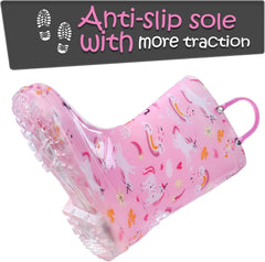 K KomForme Toddler Light Up Rain Boots for Girls Boys Waterproof Rain Boots with Handles Outdoors