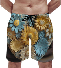 Men's Swim Trunks Wood Carving Style Flowers Beach Shorts Quick Dry Summer Bathing Suit Swimwear