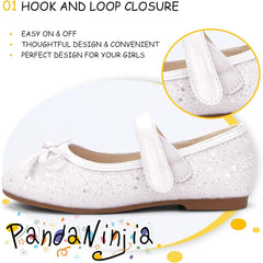 PANDANINJIA Toddler Dress Shoes Bowknot Mary Jane Shoes Girls Ballet Flats for Kids Wedding Party Uniform Church Shoes