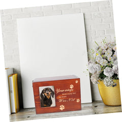 Pet Urn Bone Ash Box with Photo Frame for Cats and Dogs Natural Keepsake Cinerary Casket Compact and Memorial for Pet Loss