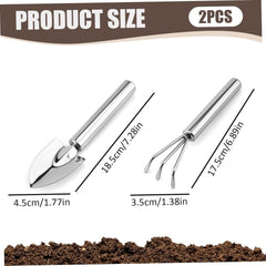 Garden Tool Set, 2psc Garden Shovel and Hand Rake Stainless Steel 3 Claw Tiller Heavy Duty Mini Tools for Succulent Plant, Weeding, Cultivating