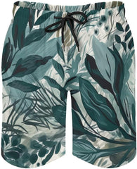 Men's Swim Trunks Hand Drawn Green Leaves Beach Shorts Quick Dry Summer Bathing Suit Swimwear Beachwear with Pockets