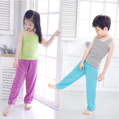 Summer Boys and Girls Cotton Pants Children's Baby Loose Silk Trousers Green