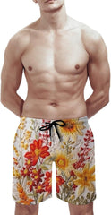 Men's Swim Trunks Embroidery Style Beach Shorts Quick Dry Summer Bathing Suit Swimwear Beachwear with Pockets