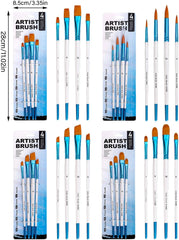4PCS Wood Handle Paint Brush Nylon Bristle Paint Brush for Gouaches Watercolor Oil Acrylics Face and Body Painting