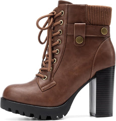 DREAM PAIRS Women's Lace up Combat Ankle Boots High Chunky Heel Fashion Heeled Booties Shoes