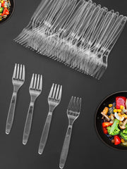 100 Pack Heavy Duty Disposable Clear Plastic Forks - Basic Cutlery for Parties, Events, and Everyday Use