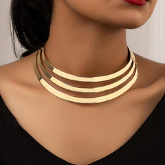Ethnic Chunky Gold Tribal Collar Necklace Statement Wide Metal Jewelry for Women