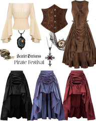 Scarlet Darkness Women's Renaissance Pirate Skirt Gothic Steampunk Victorian High-Low Skirts