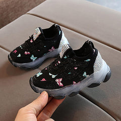 Boys Girls LED Sneakers Children Butterfly Print Lacing Breathable Soft Shoes Light Luminous Sport Shoes