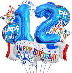 Happy 12th Birthday Balloon Colorful Banner Balloons Set 12th Year Old Birthday Blue Theme 12 Balloon Number 12 Foil Mylar Balloons Kids 12 Party Balloons Confetti Latex Mylar Balloons Party Supplies