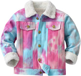 Toddler Boys Girls Windproof Tie Dye Prints Denim Fleece Coat Jacket Kids Warm Outerwear Jacket Heavy Jacket Kids