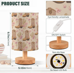 Boho Cowboy Boots Cactus Bedside Table Lamp Small Desk Lamps Linen Fabric Shade Decorative Nightstand Lamp LED with USB Port Wood Base for Bedroom Living Room