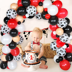 Farm Animal Theme Party Balloon Garland Arch Kit Cow Party Supplies 99 Pack White Black Red Balloons for Kid's Birthday Party Baby Shower