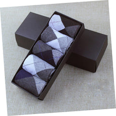 VALICLUD Men's Socks 5 Pairs of Comfortable Warm Cotton Crew Socks Rhombus Embroidery Sizes 38-43