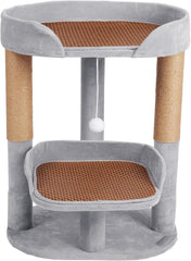 23.6" - Cat Tree with Sisal Scratching Post, Summer Cooling Bamboo Mat and Adjustable Height, for Cats up to 22 lbs, Comfortable Perch Tower, Toys, Gray