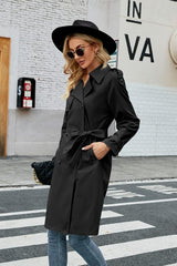 Makkrom Women's Double Breasted Long Trench Coat Windproof Classic Lapel Slim Overcoat with Belt