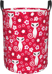 Cute Cat Laundry Hamper Circular Laundry Basket Bin Dirty Clothes Bag Storage Basket Small