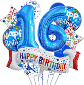 Happy 16th Birthday Balloon Colorful Banner Balloons Set 16th Year Old Birthday Blue Theme 16 Balloon Number 16 Foil Mylar Balloons Kids 16 Party Balloons Confetti Latex Mylar Balloons Party Supplies