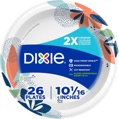 Dixie Large Paper Plates, 10 Inch, 26 Count, 2X Stronger, Microwave-Safe, Soak-Proof, Cut Resistant, Disposable Plates For Everyday Breakfast, Lunch, & Dinner Meals