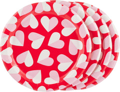 Unique Industries Charming Hearts Disposable Round Dessert Paper Plates - 7" (8 Ct) | Perfect for Romantic Events & Celebrations, Red, White, Purple