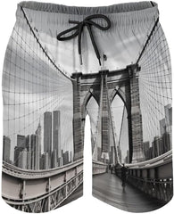 Men's Swim Trunks Brooklyn Bridge Beach Shorts Quick Dry Summer Bathing Suit Swimwear Beachwear with Pockets