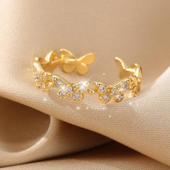 1PC Gold Butterfly Ring for Women, Delicate Cubic Zirconia Embellished Band, Dainty Fashion Jewelry, Non Tarnish Adjustable Ring, Suitable for Stacking or Everyday Wear